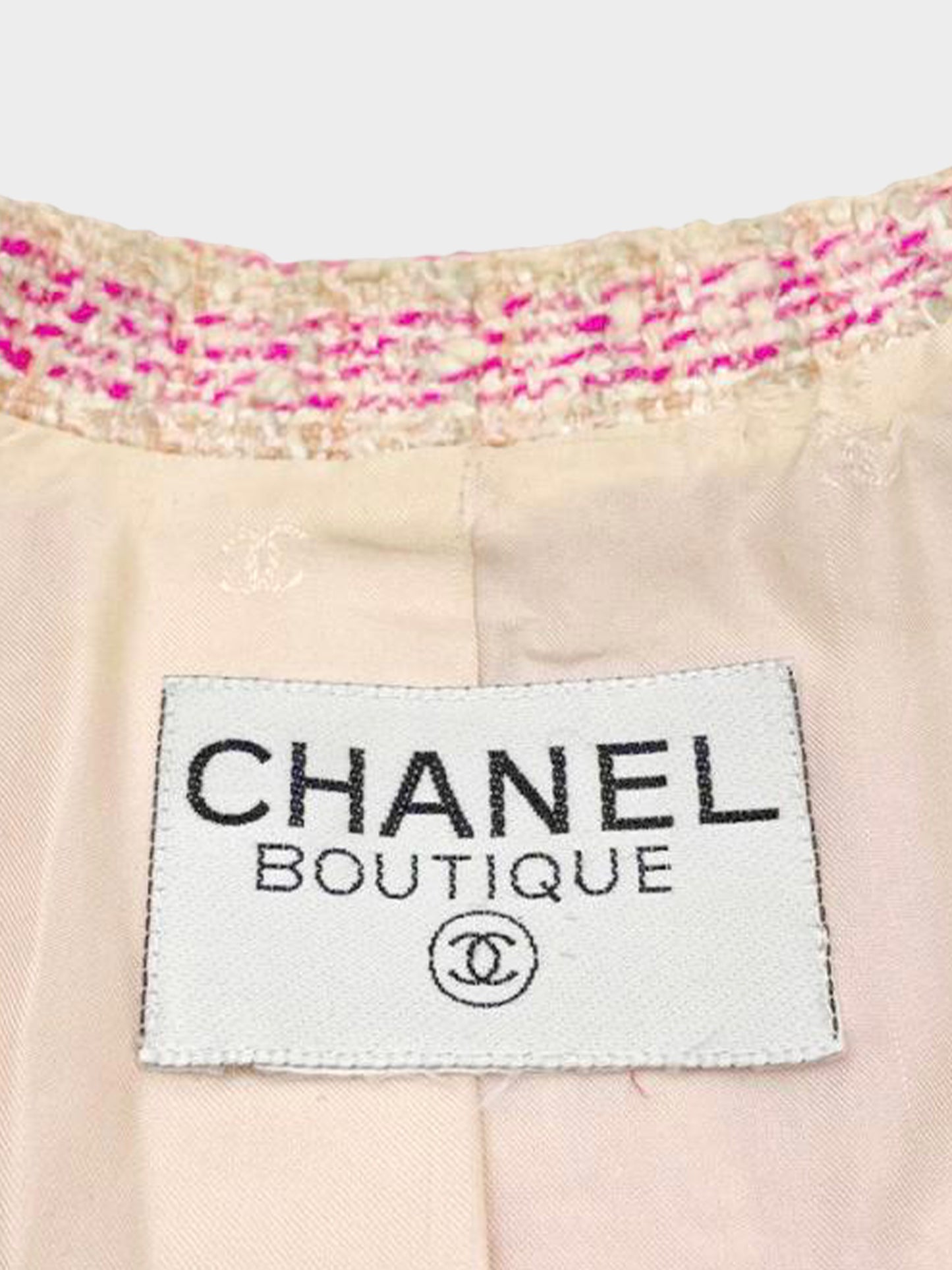 Chanel 1980s Pink Tweed Boucle Double Breasted Blazer