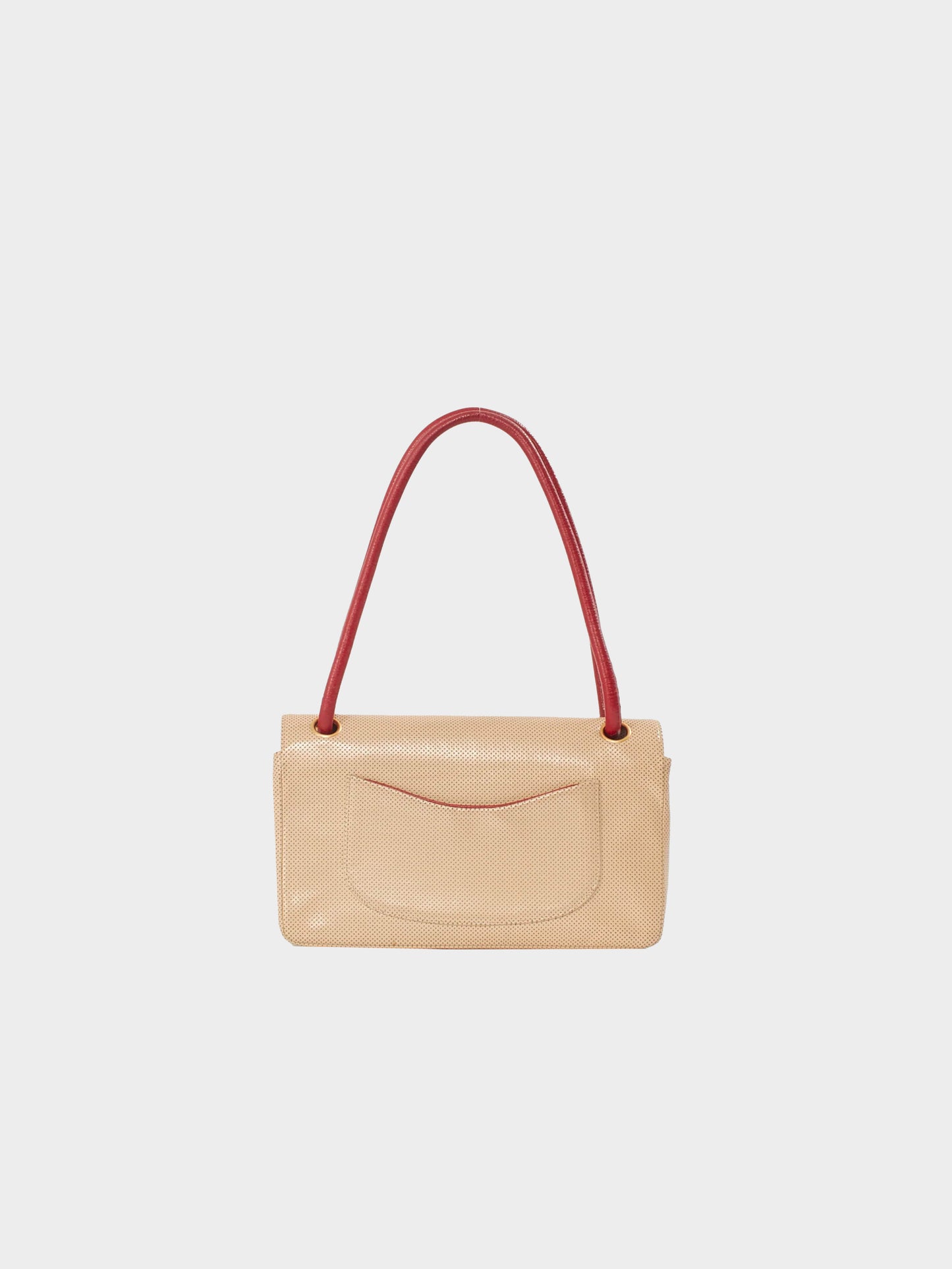 Chanel 2001 Beige and Red Perforated Flap Bag