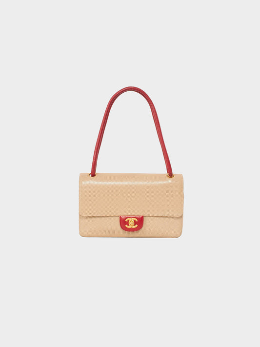 Chanel 2001 Beige and Red Perforated Flap Bag