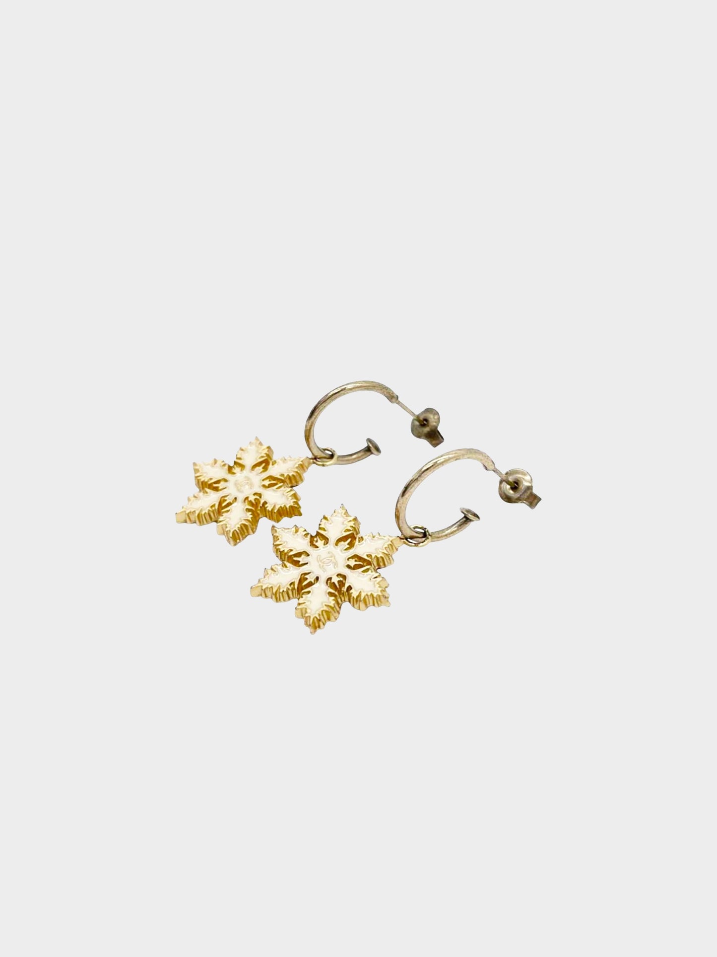 Chanel 2001 Gold Snowflake Hoop Earrings