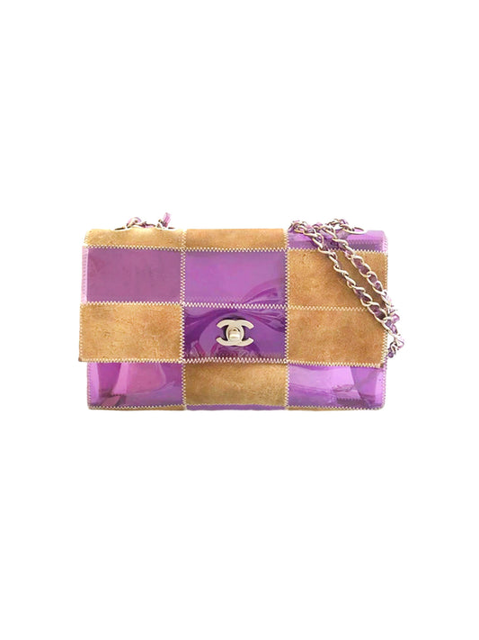 Chanel 2000s Brown and Purple Vinyl Flap Bag