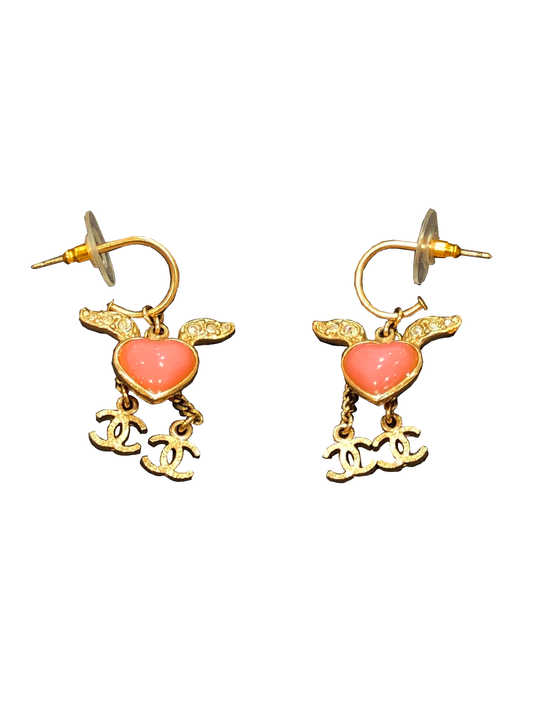 Chanel 2000s Double CC Heart Wing Earrings