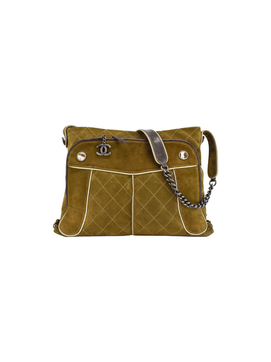 Chanel 2015 Olive Suede Hunting Bag