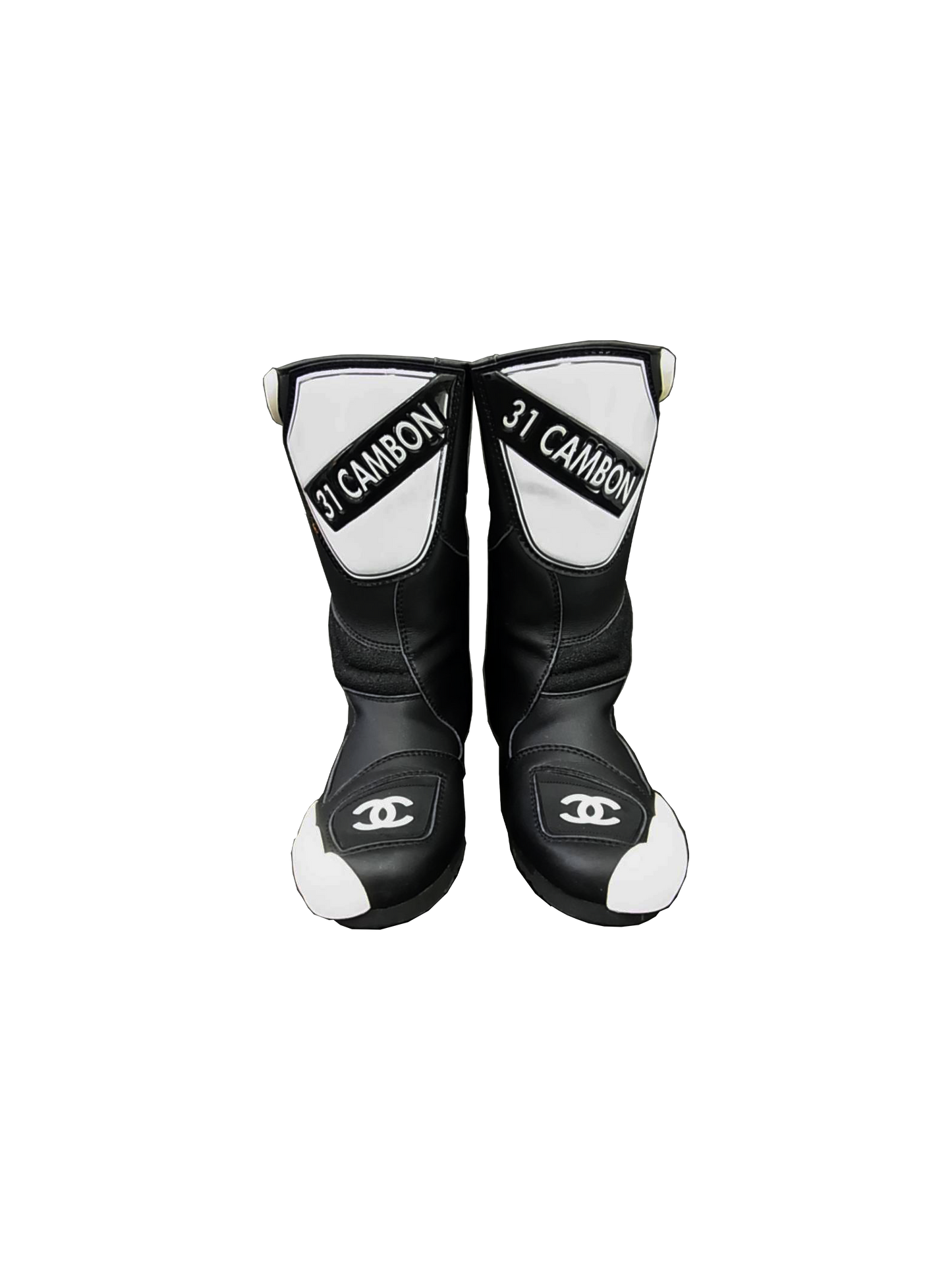 Chanel 1990s Black Leather 31 Cambon CC Motocross Boots