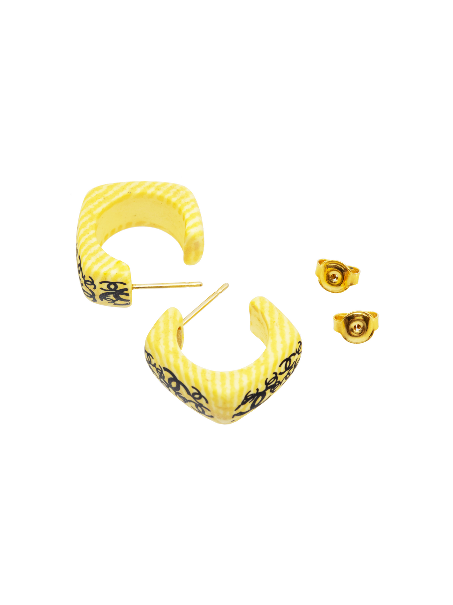 Chanel Spring 2002 Woodgrain Hoop Earrings
