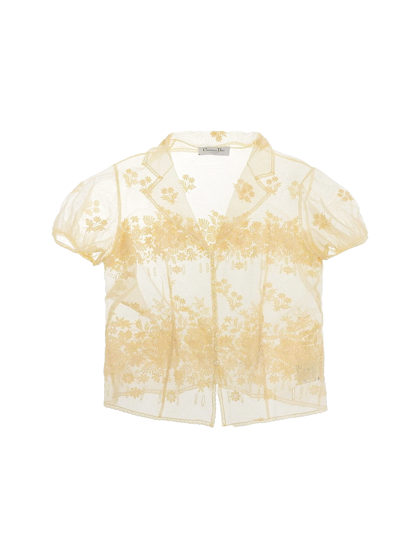 Christian Dior 2000s Lace Embroidered Sheer Short Sleeve Shirt