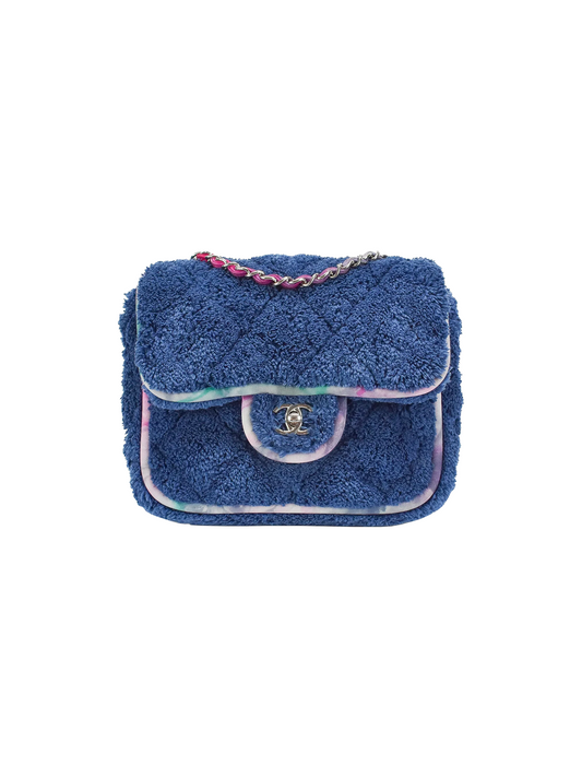 Chanel 2021 Cruise Navy Terry Square Cloth Flap Bags