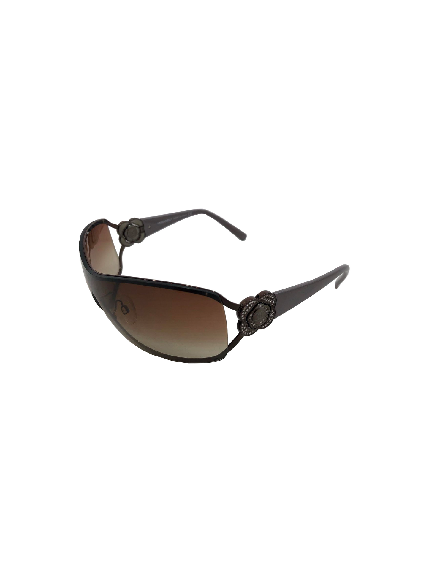 Chanel 2000s Brown Gradient Floral Rhinestone Sunglasses