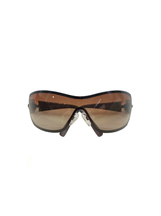 Chanel 2000s Brown Gradient Floral Rhinestone Sunglasses