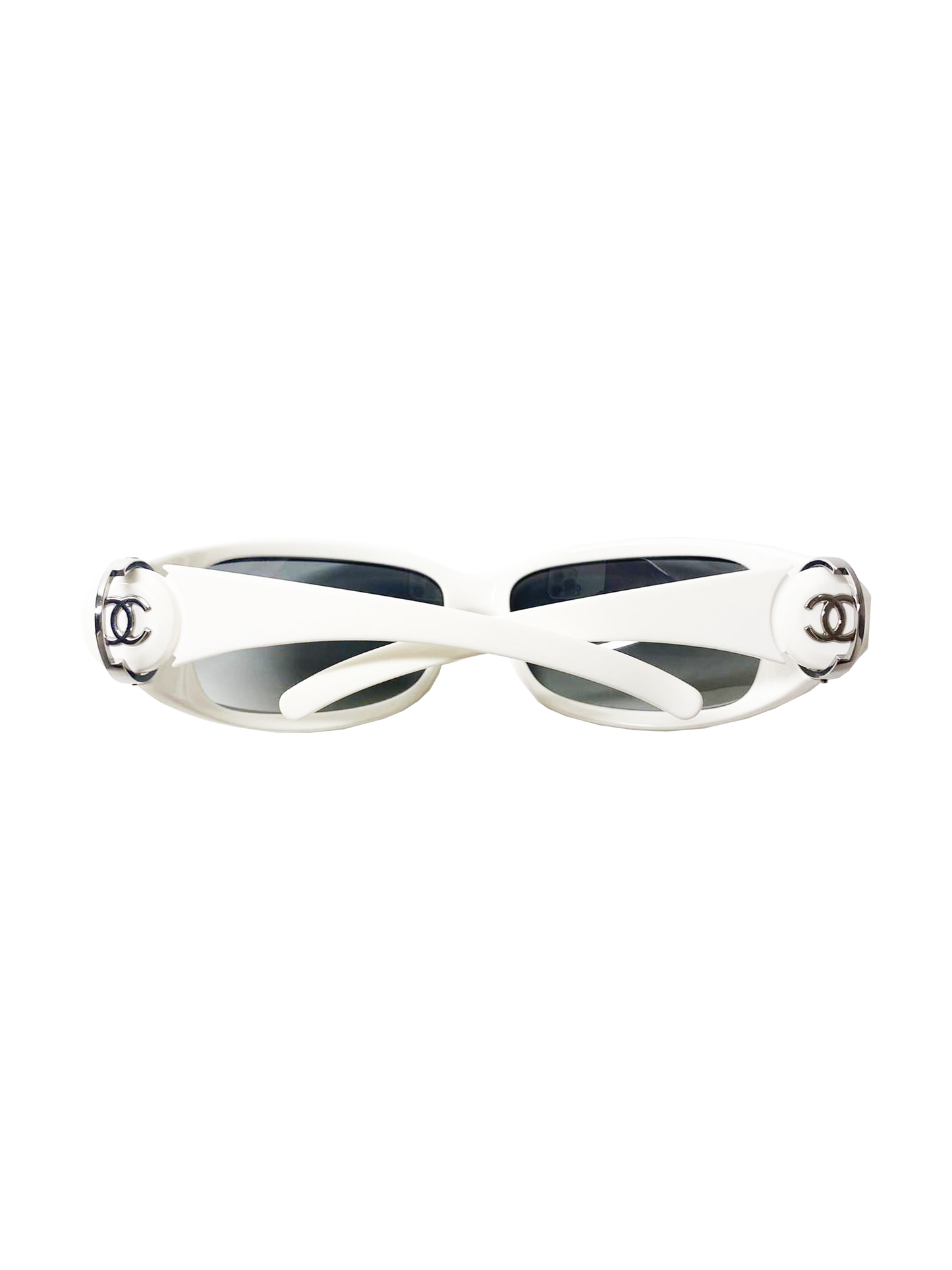Chanel 2000s White Rectangle Ombre Lens Sunglasses