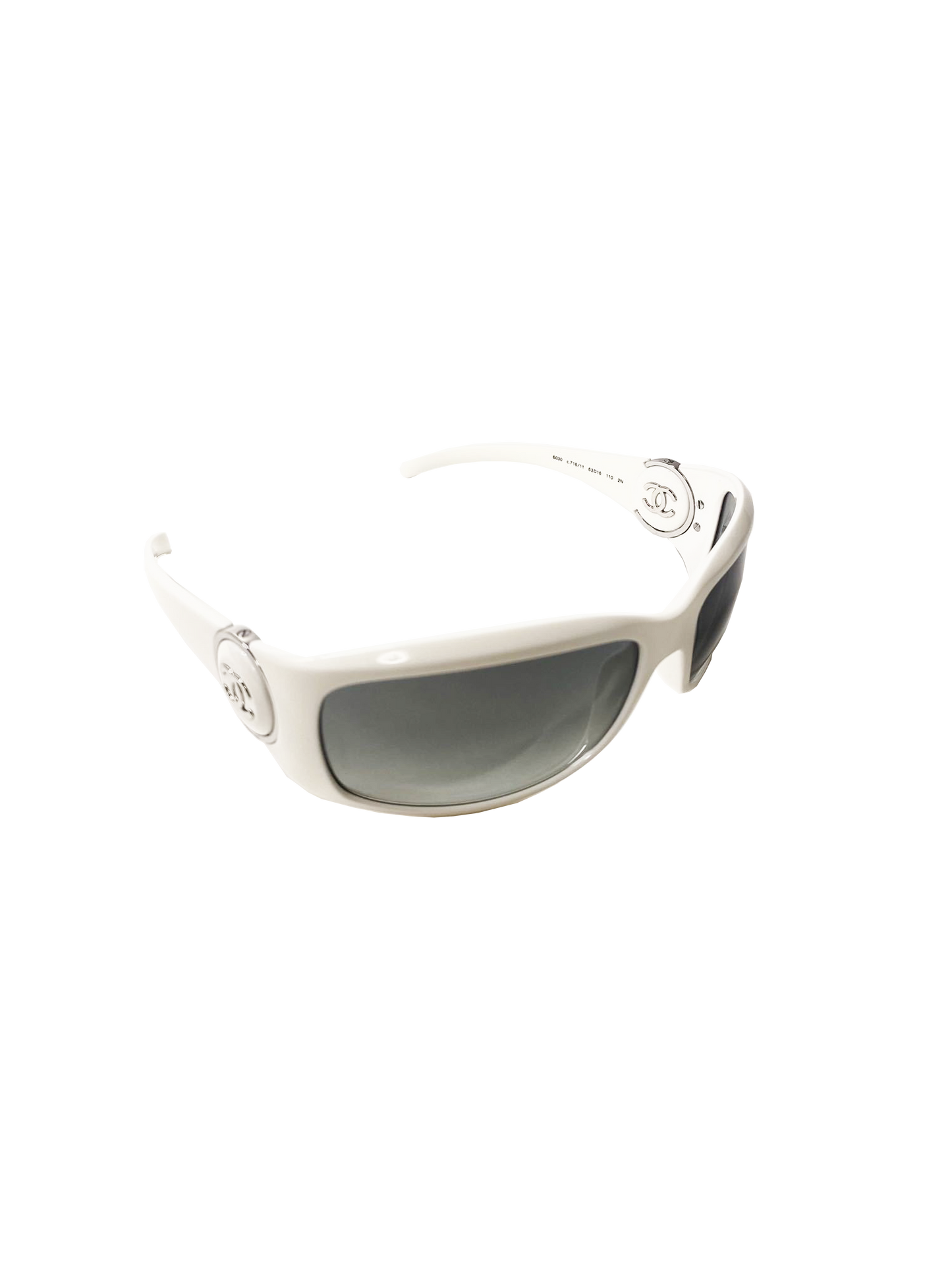 Chanel 2000s White Rectangle Ombre Lens Sunglasses
