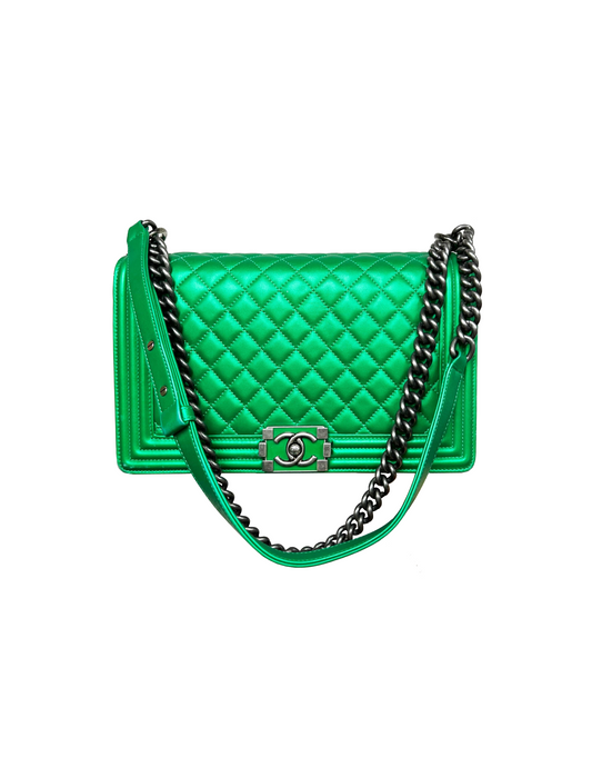 Chanel 2010s Le Boy Metallic Green Flap