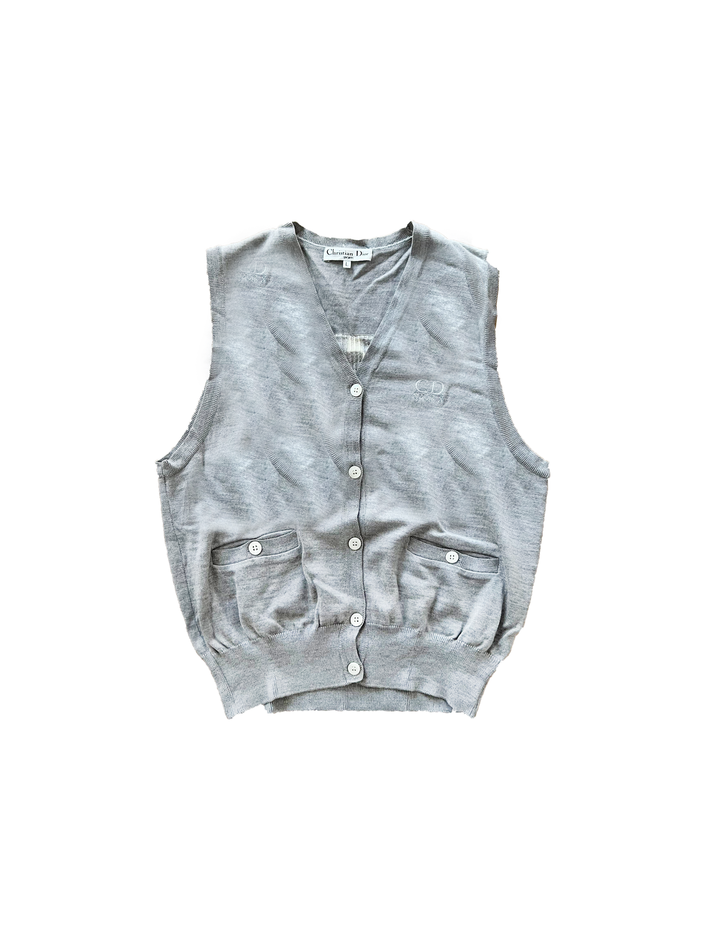 Christian Dior 1990s CD Sports Grey Checkered Cardigan