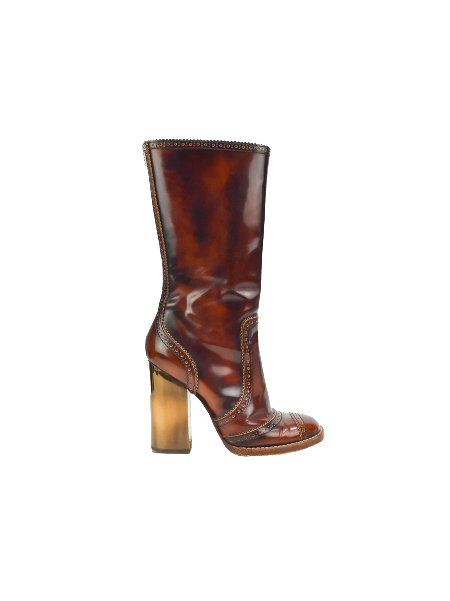 Dolce and Gabbana 2000s Distressed Leather Boots with Gold Heel