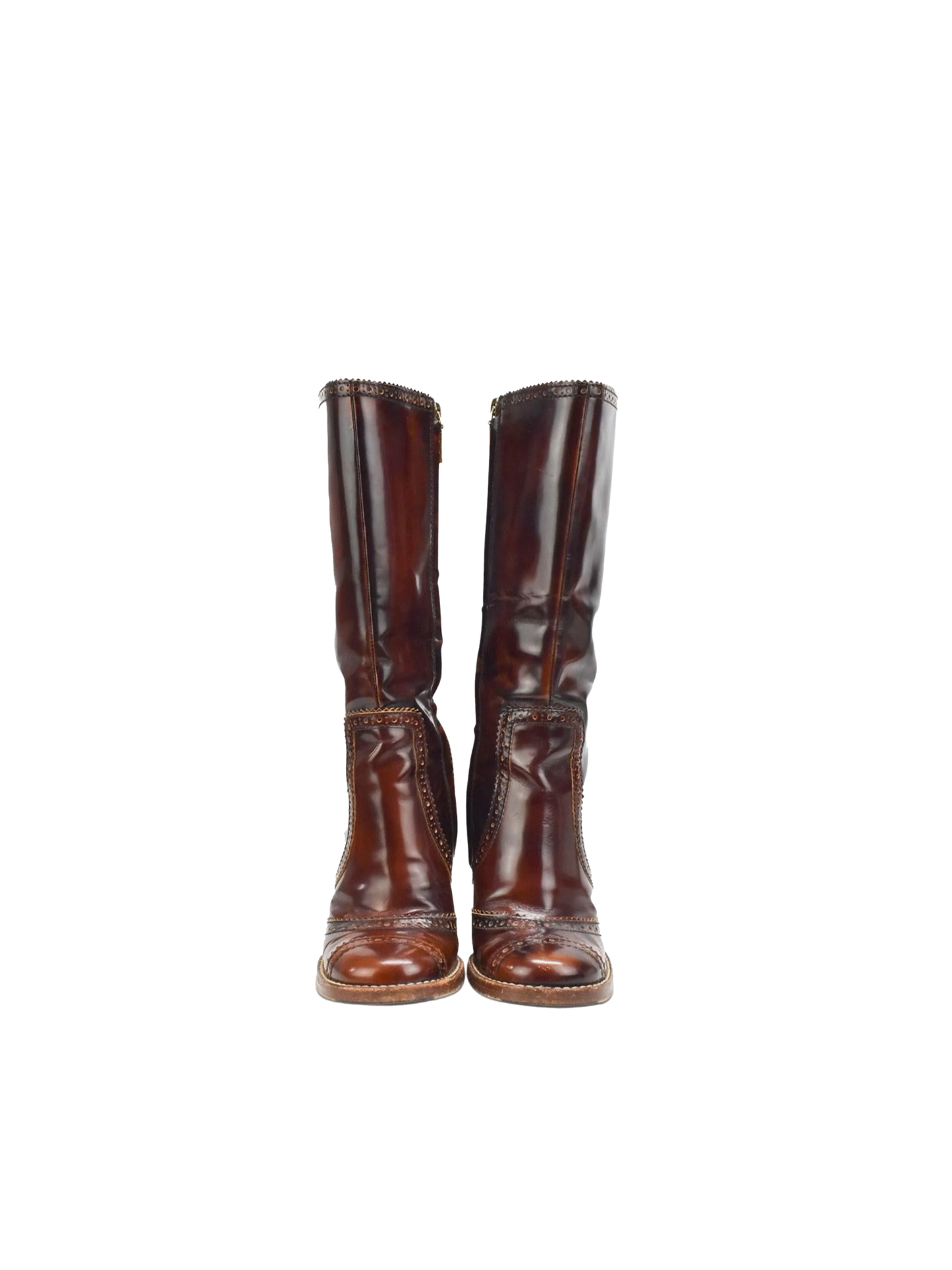 Dolce and Gabbana 2000s Distressed Leather Boots with Gold Heel