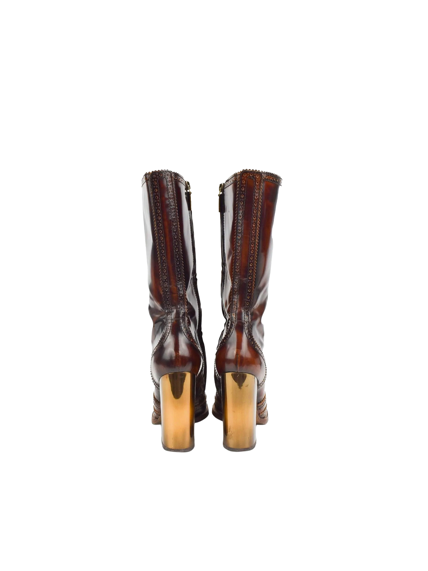 Dolce and Gabbana 2000s Distressed Leather Boots with Gold Heel