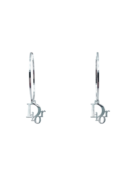 Christian Dior 2000s Rare Logo Hoop Silver Earrings