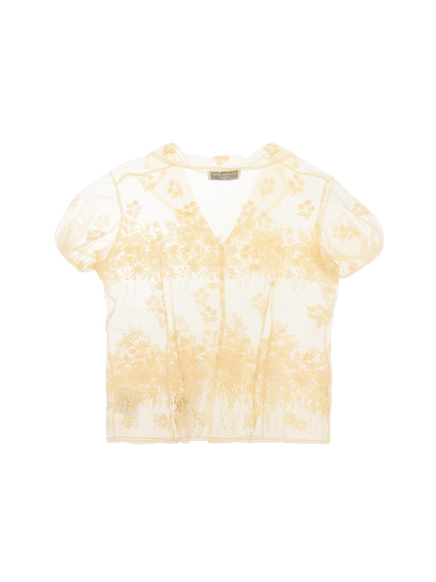 Christian Dior 2000s Lace Embroidered Sheer Short Sleeve Shirt