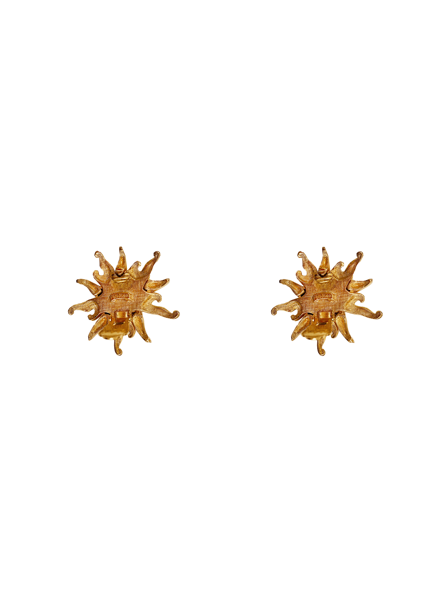 Fendi 1990s Gold Face Sun Clip-on Earrings