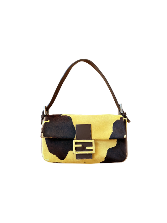 Fendi 2000s Yellow Cow Printed Baguette