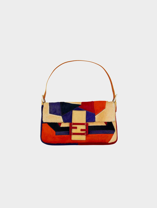 Fendi 2000s Multicolor Ponyhair Patchwork Baguette