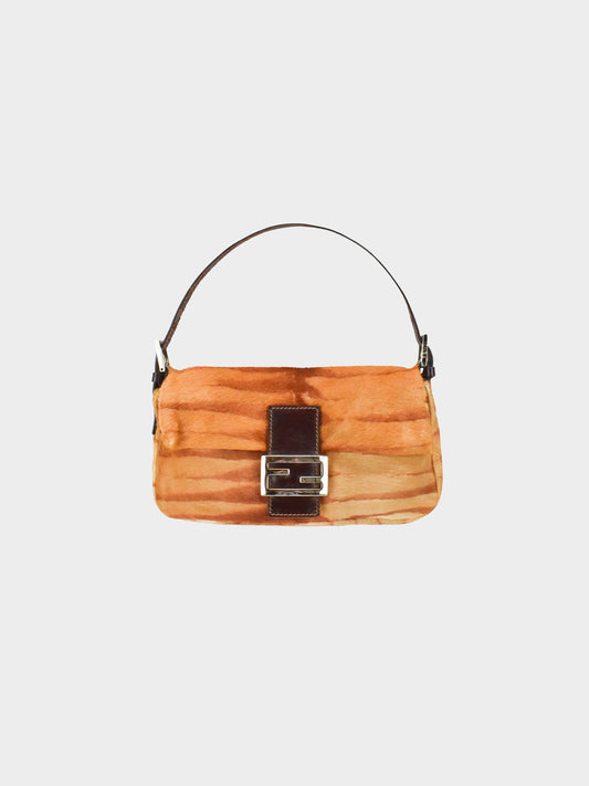 Fendi 2000s Harako Tiger Stripe Pony Calfskin Baguette Bag