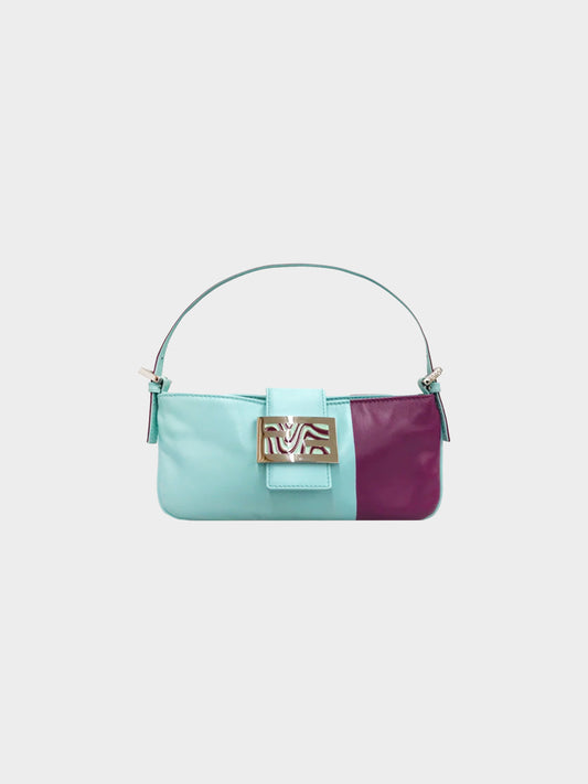 Fendi 2000s Turquoise and Purple Psychedelic Buckle Baguette
