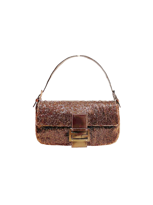 Fendi 2000s Brown Beaded Baguette