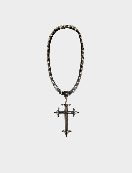 Gianni Versace 1990s Gothic Gunmetal Cross Necklace