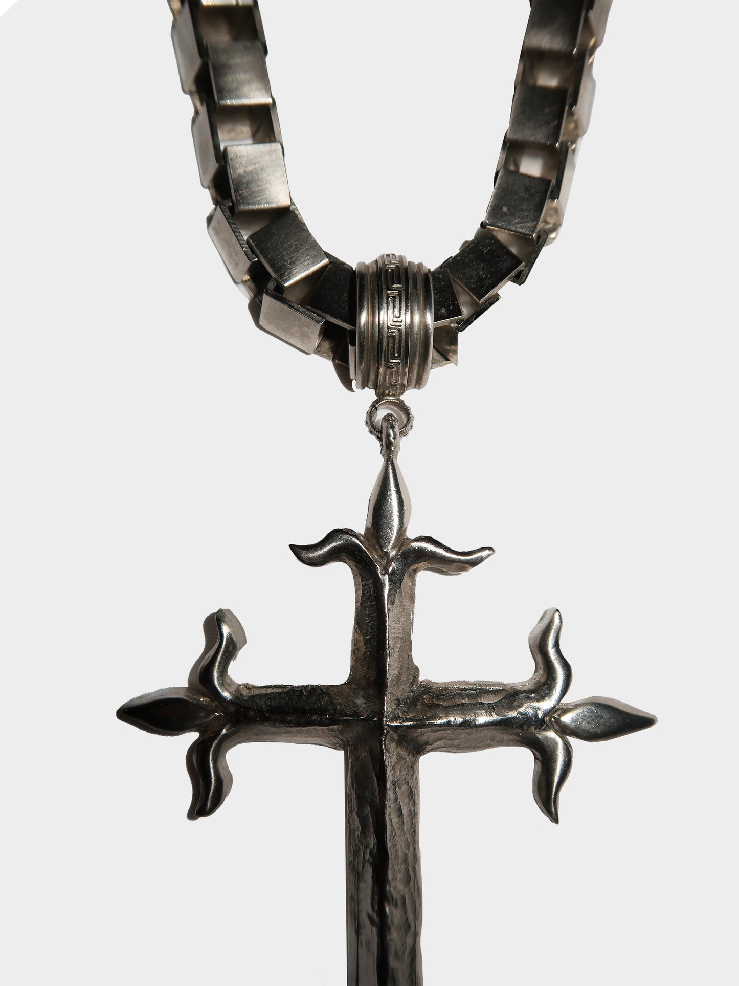 Gianni Versace 1990s Gothic Gunmetal Cross Necklace