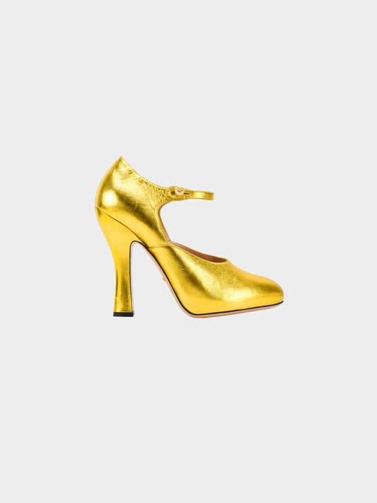 Gucci FW 2016 Gold Mary Jane Heels