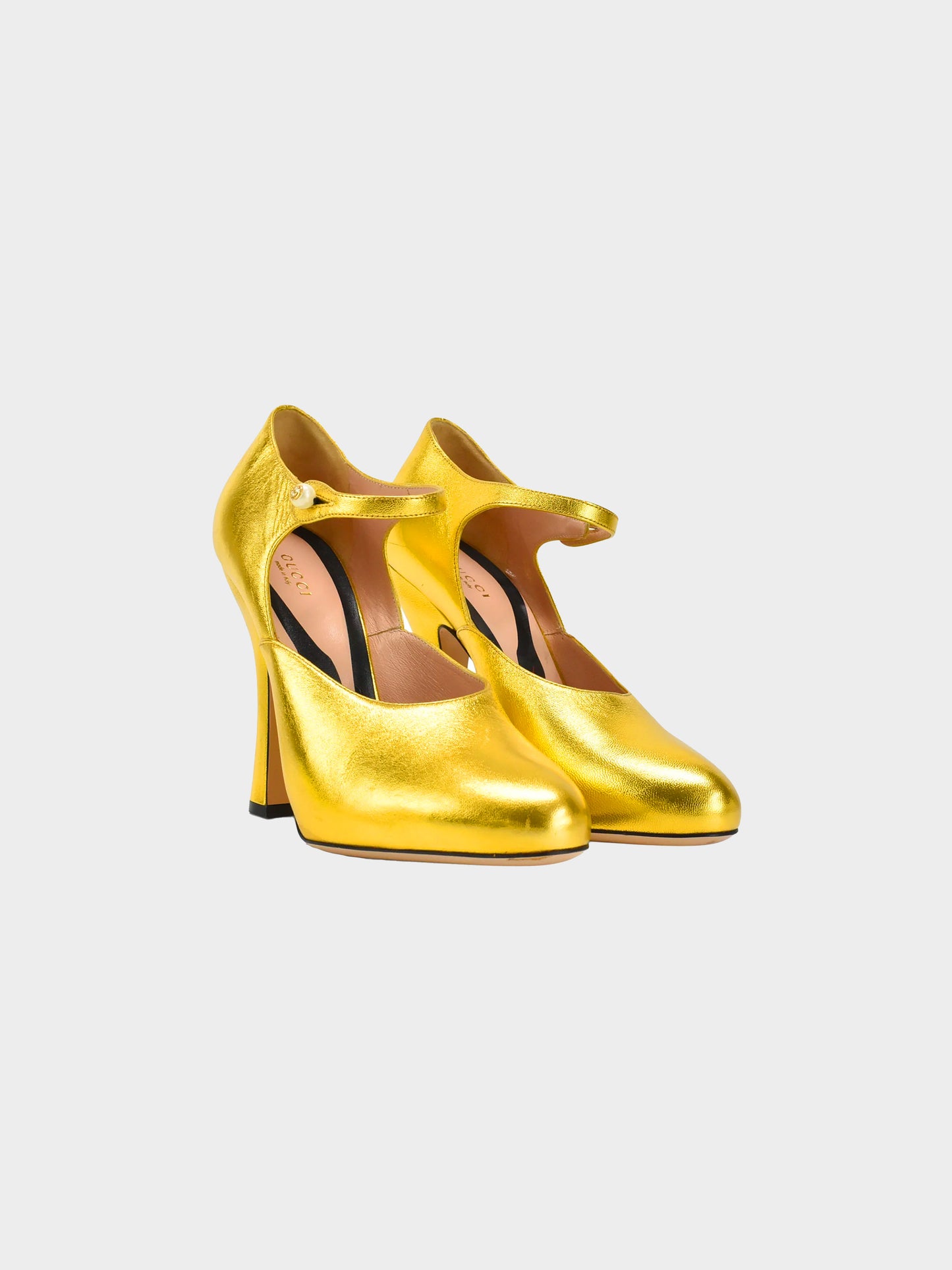 Gucci FW 2016 Gold Mary Jane Heels