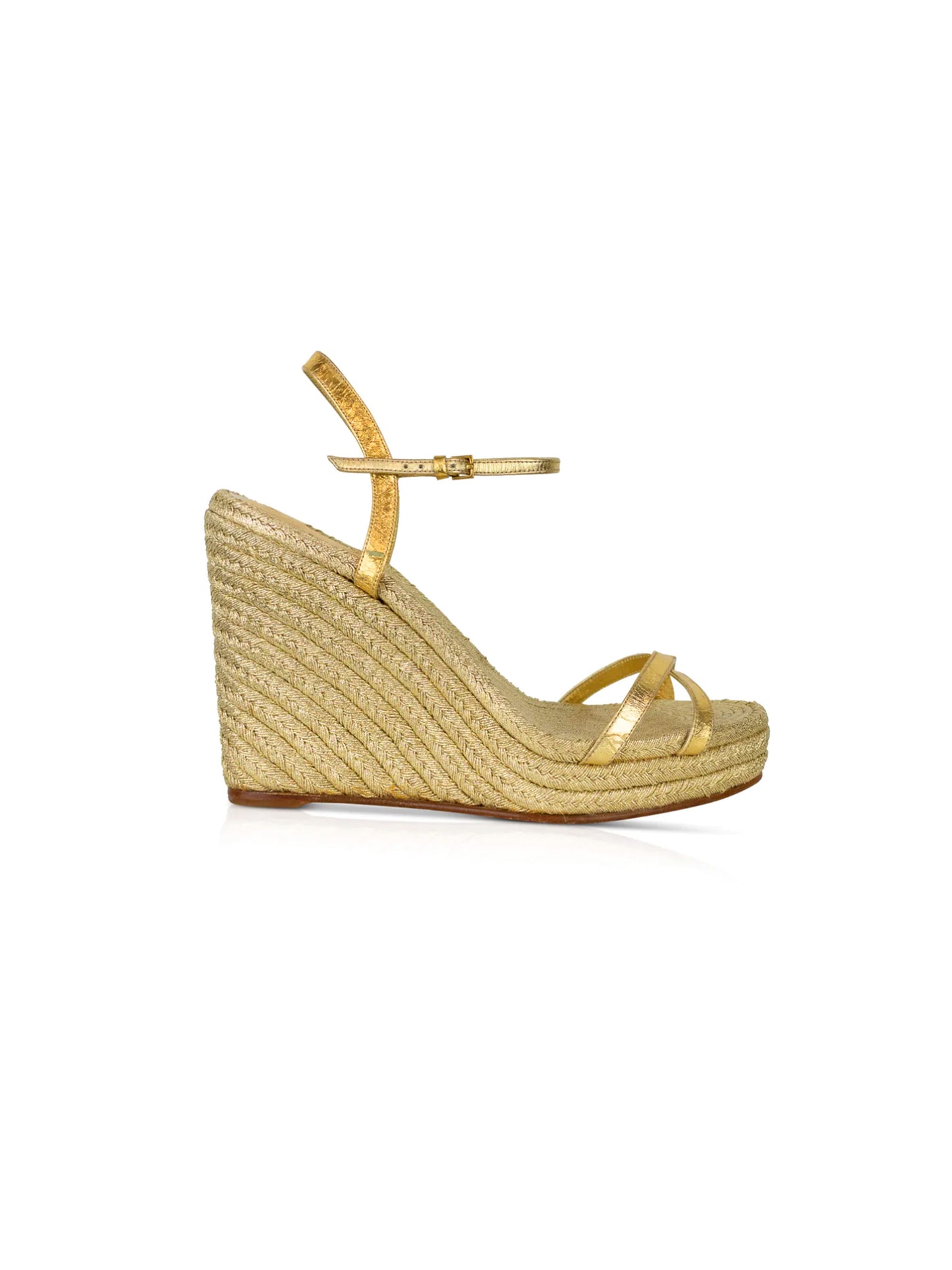 Gucci 2010s Strappy Gold Espadrille Wedges