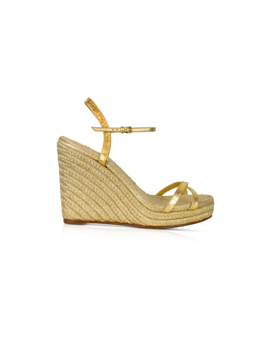 Gucci 2010s Strappy Gold Espadrille Wedges