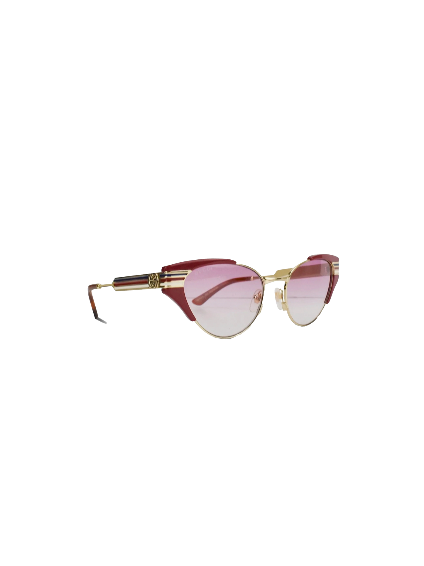 Gucci 2000s Red and Gold Cat Eye Logo Sunglasses