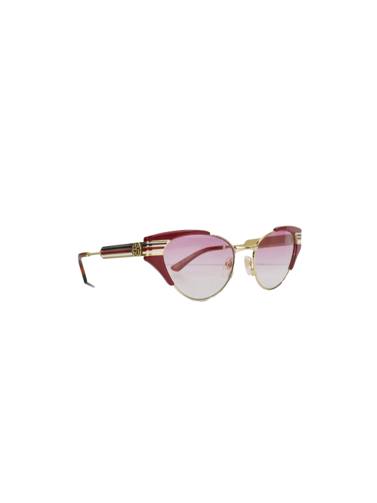 Gucci 2000s Red and Gold Cat Eye Logo Sunglasses