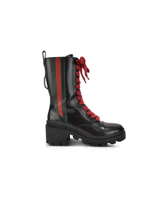Gucci 2020s Red and Green Stripe Combat Boots