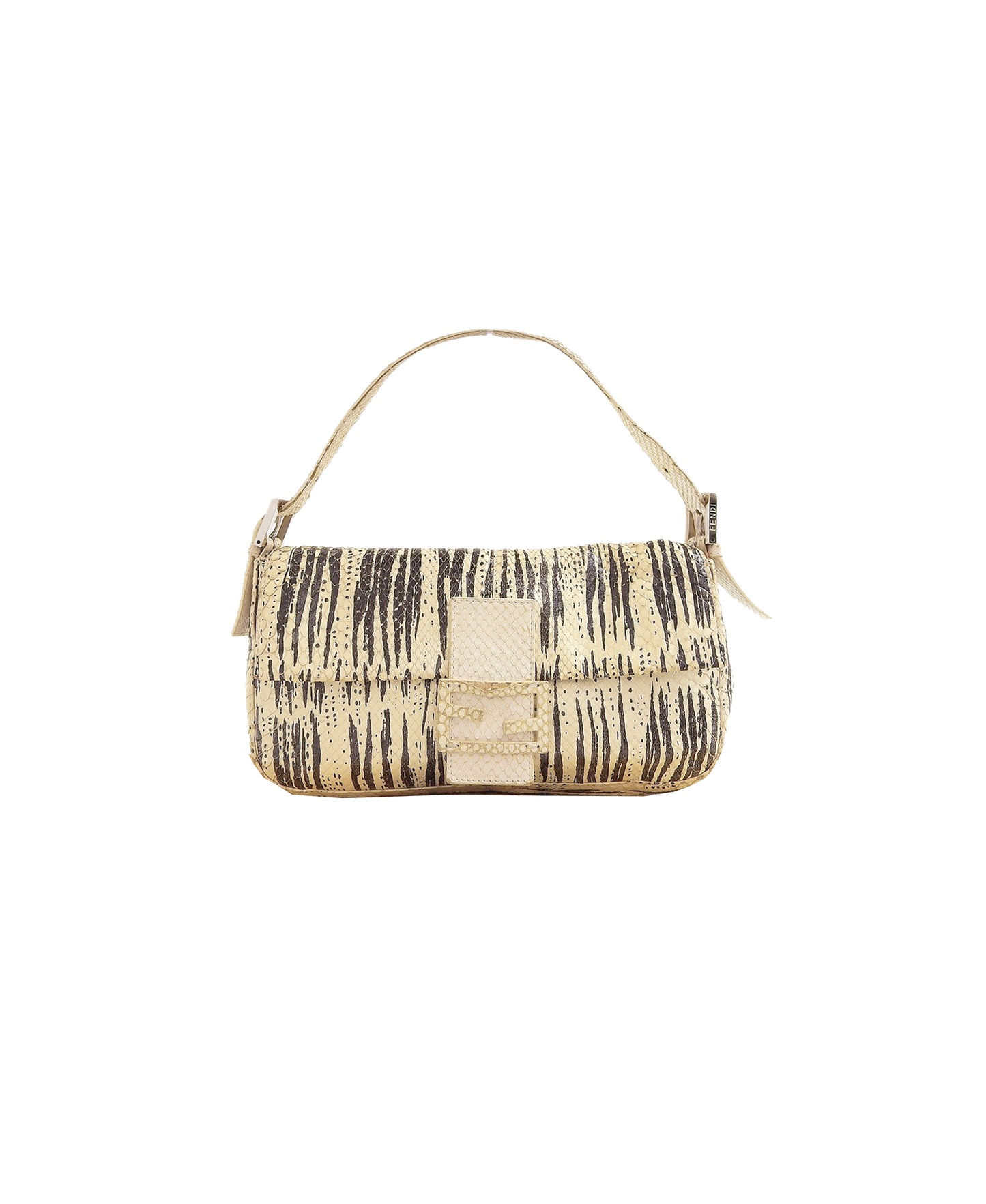 Fendi 2000s Python Leather Beige Striped Baguette