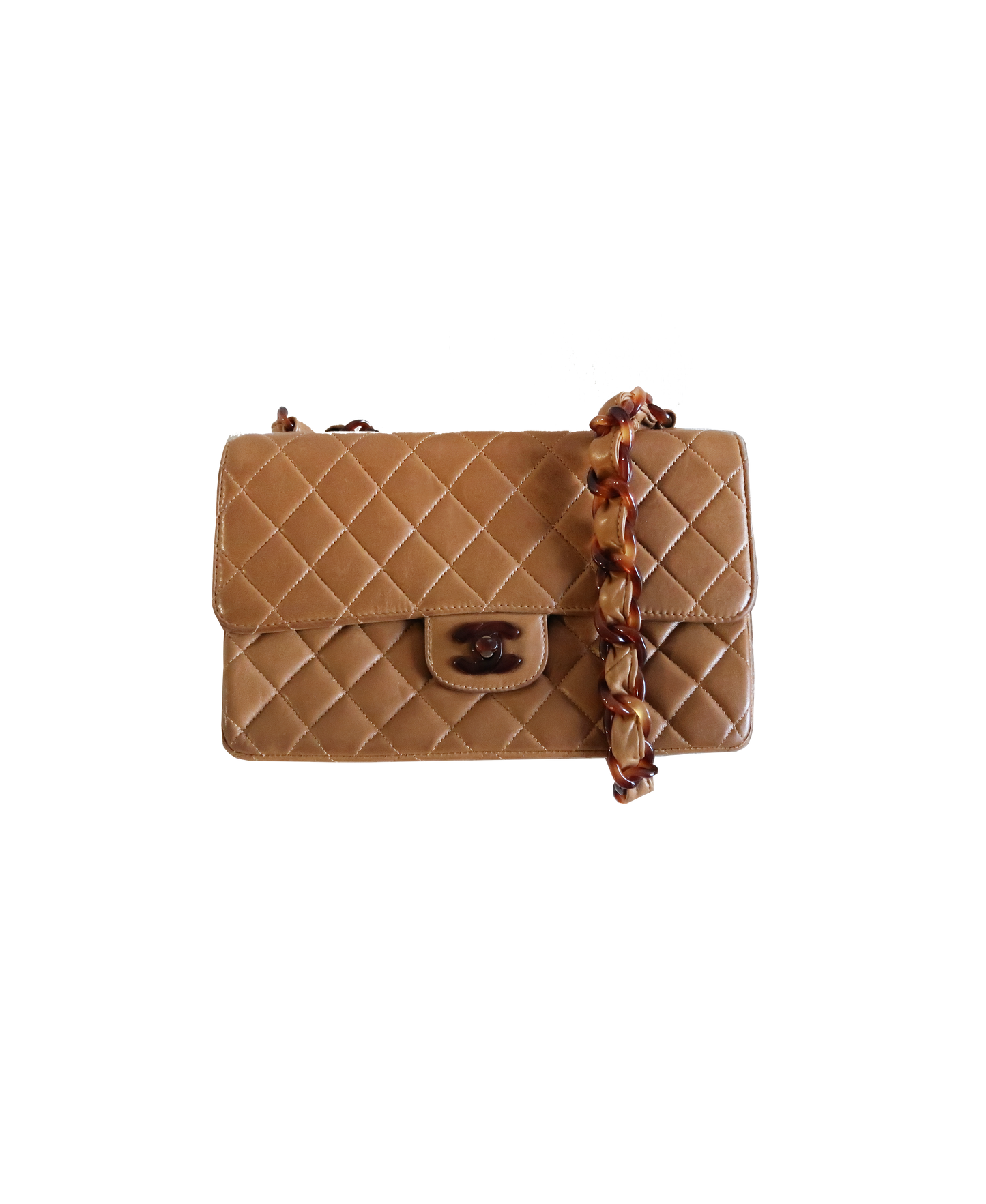 Chanel 1994/1995 Brown Leather CC Resin Flap Bag
