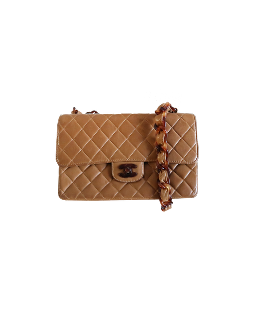 Chanel 1994/1995 Brown Leather CC Resin Flap Bag