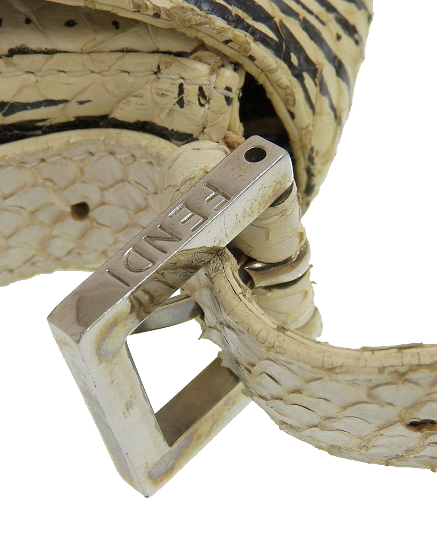 Fendi 2000s Python Leather Beige Striped Baguette