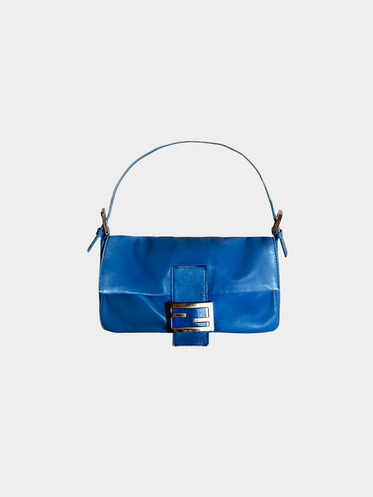 Fendi 1990s Blue Leather Baguette Bag