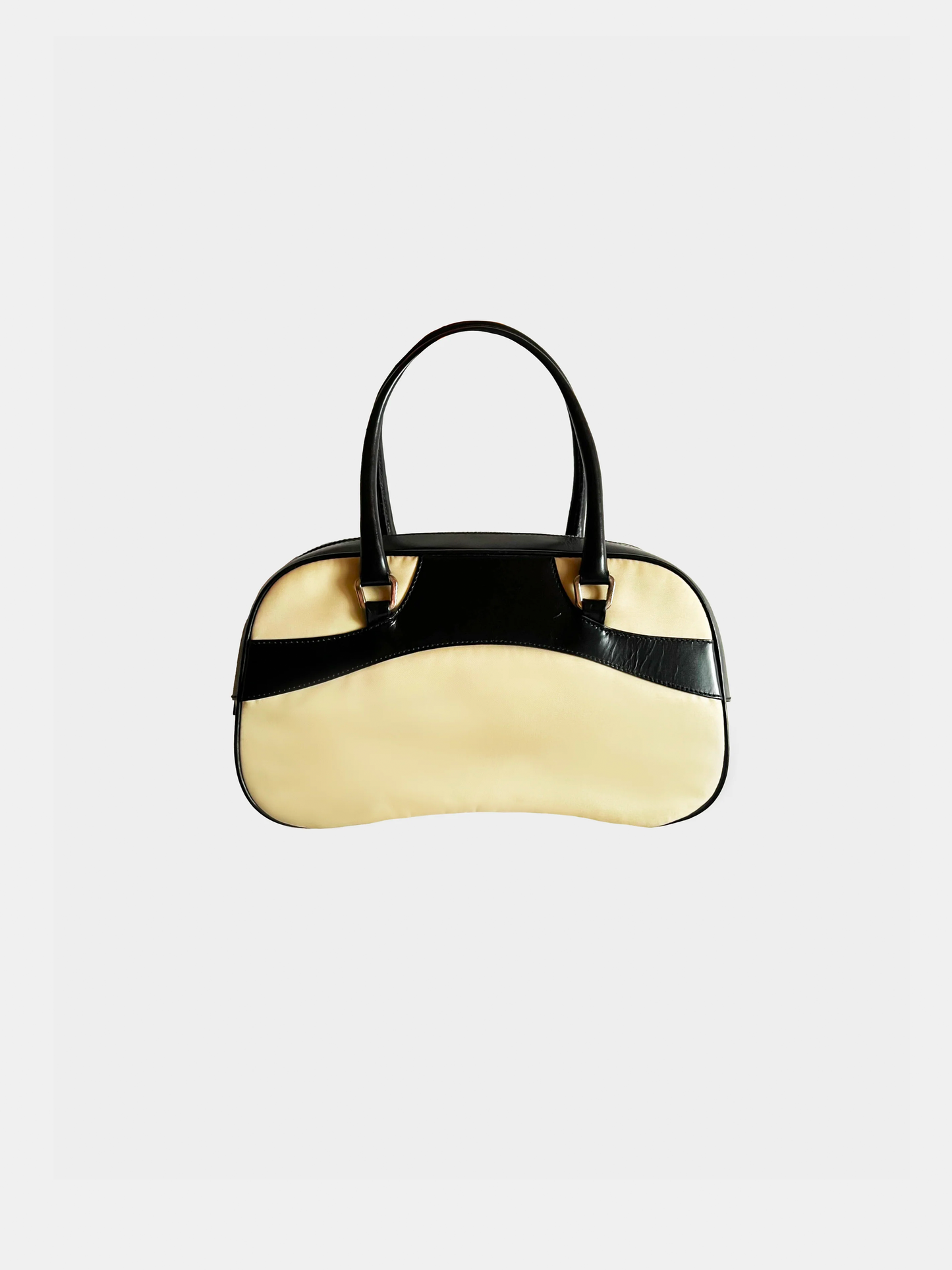 Prada 1990s Beige and Black Bowling Nylon Bag