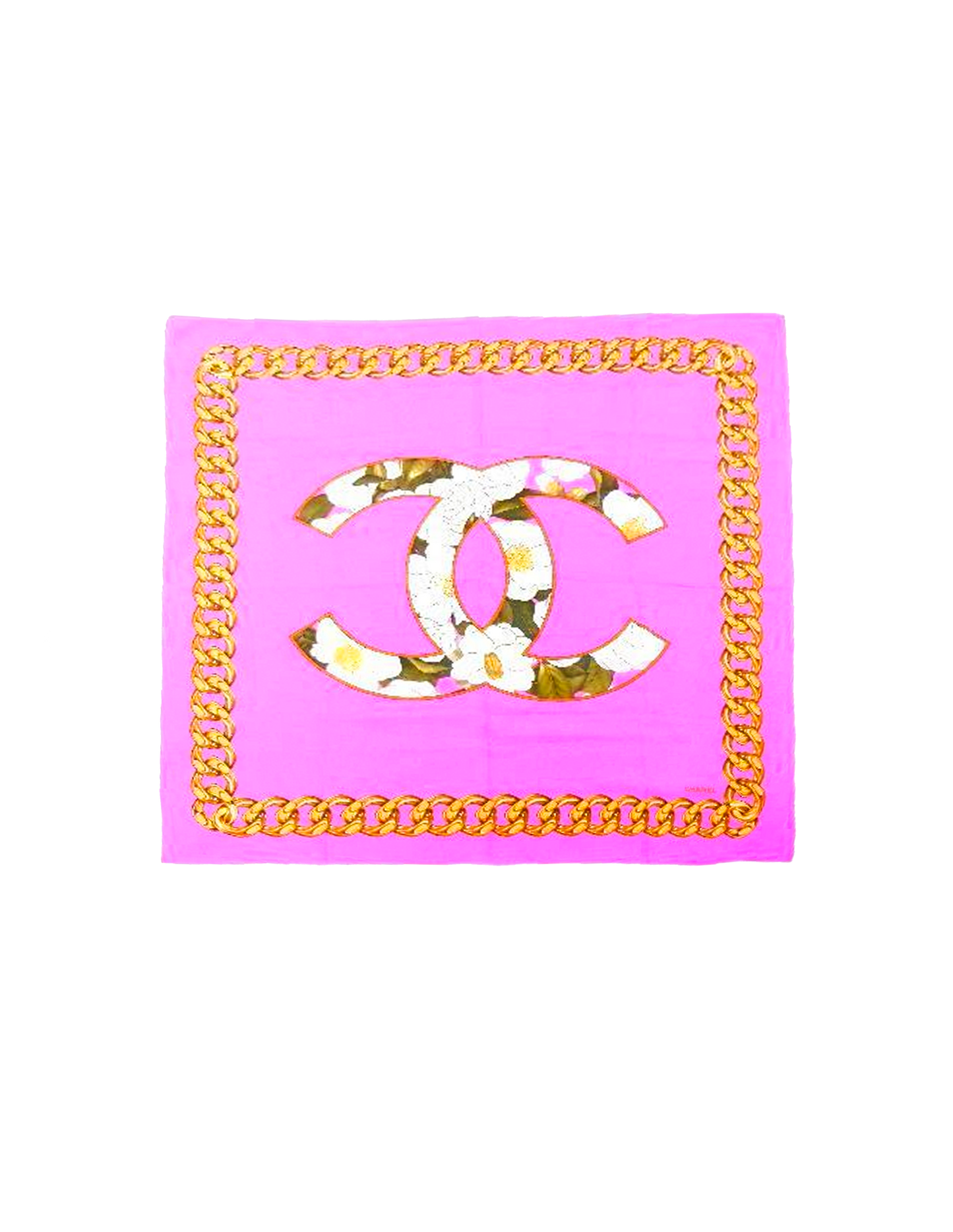 Chanel 2000s Pink Silk Floral CC Scarf