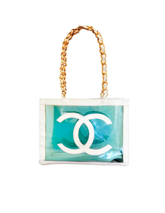 Chanel 2000s Blue and White Vinyl Rare Tote Bag