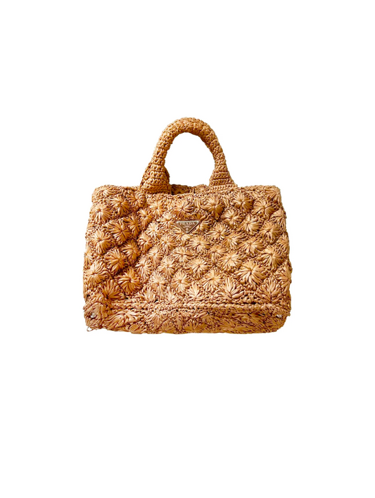 Prada 2000s Rattan Brown Textured Tote Bag