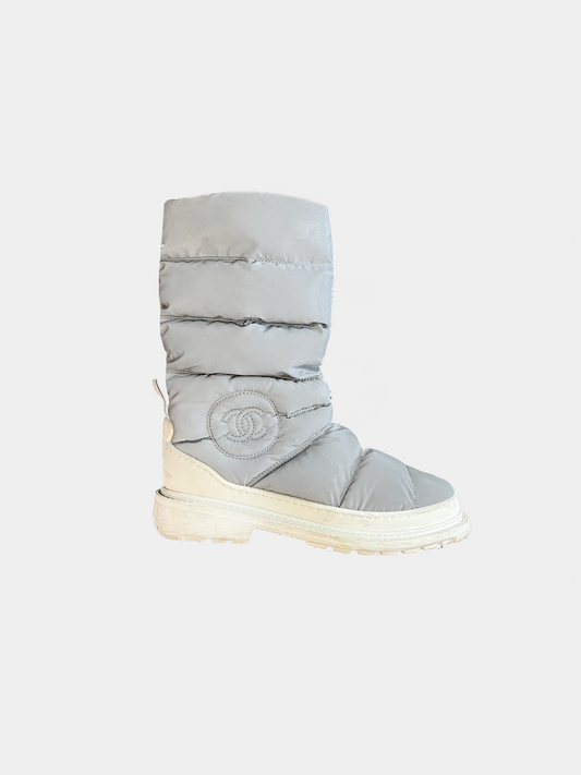 Chanel 2000s Grey Reflective Shiny Snow Boots