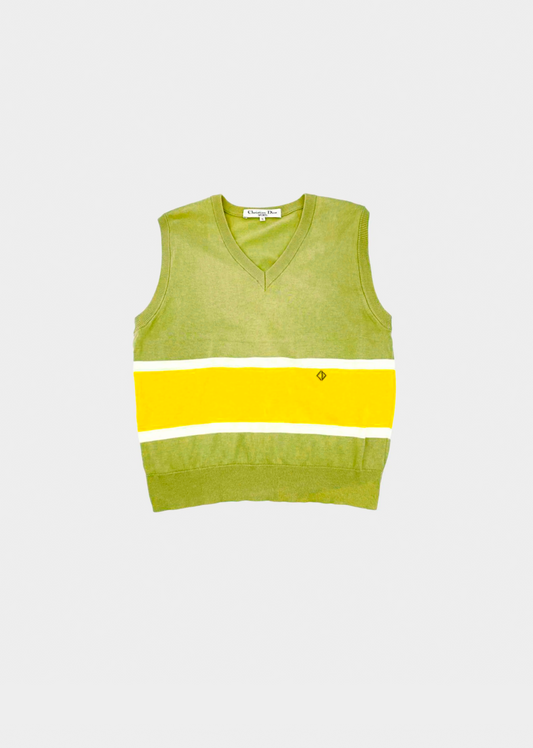 Christian Dior 1990s Sports Light Green and Yellow Border Vest