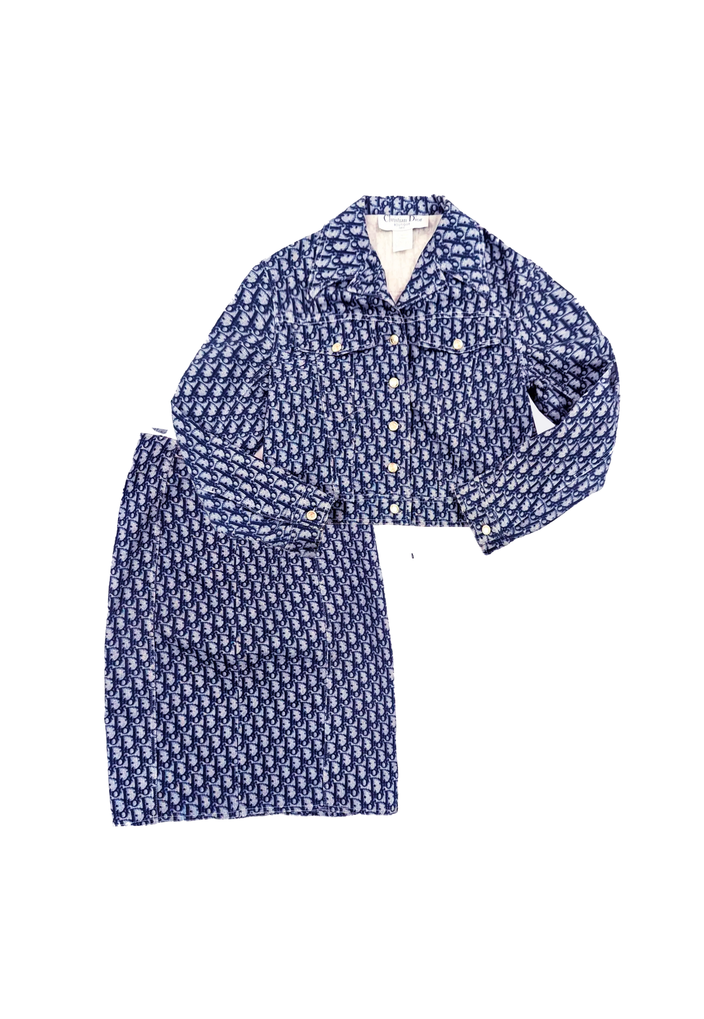 Christian Dior SS 2002 by Galliano Monogram Trotter Skirt and Jacket Set