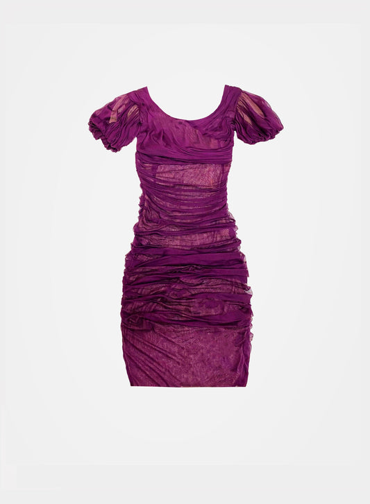 Dolce and Gabbana 2000s Purple Organza Ruched Dress